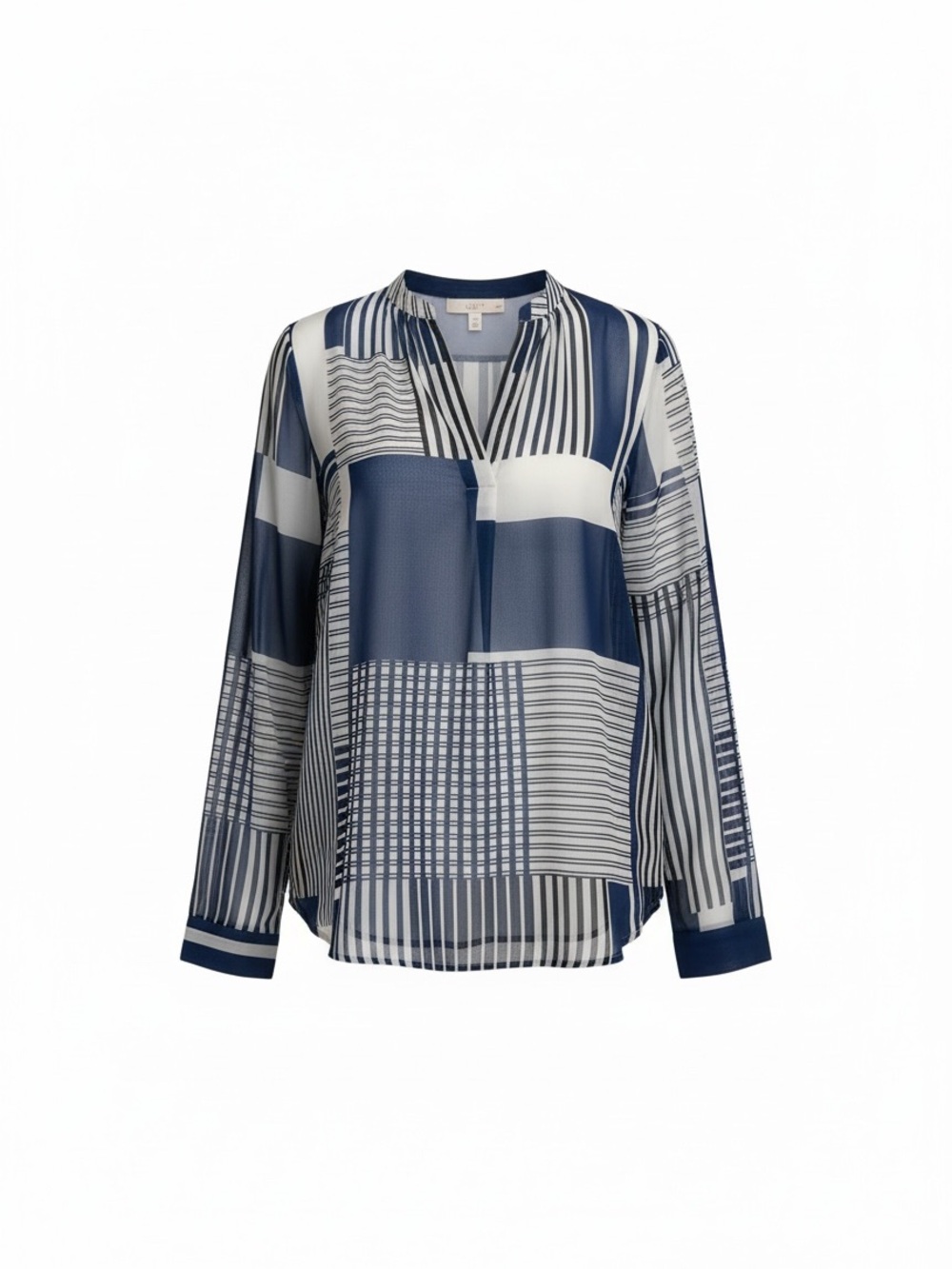LOFT - Striped Navy and White V-Neck Blouse